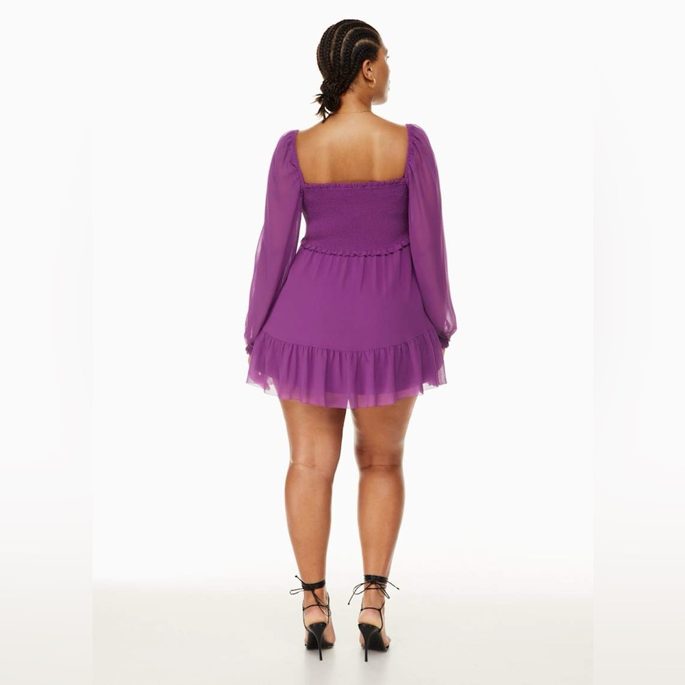 Aritzia Wilfred New Tempest Dress - Wild Berry Purple Tiered Long Sleeve Mini - Picture 4 of 10